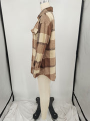 Plus Size Loose Plaid Mauney Long Sleeve Shirt Coat YIM 370
