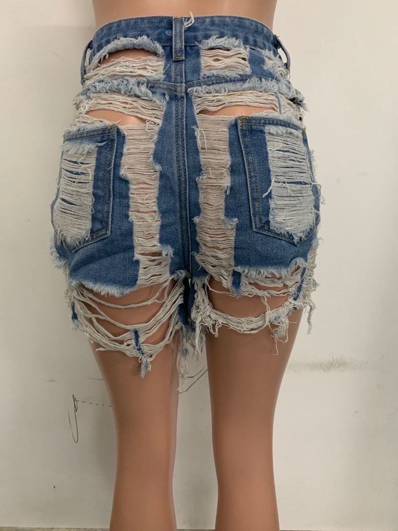 Denim Ripped Hole Skinny Jeans Shorts LSD 8695