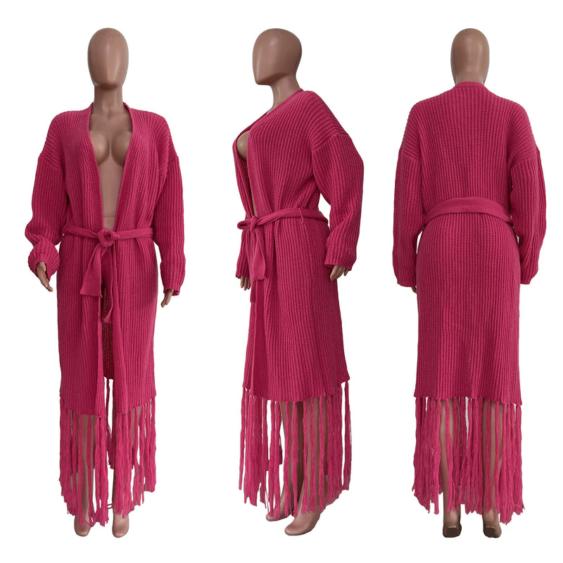 Solid Color Tassel Sweater Coats TR 1220