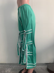 Solid Color Patchwork Tie Up Straight Pants ORY 5269