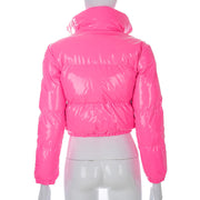 Solid PU Leather Stand up Collar Cotton Jacket GSZM A20666T
