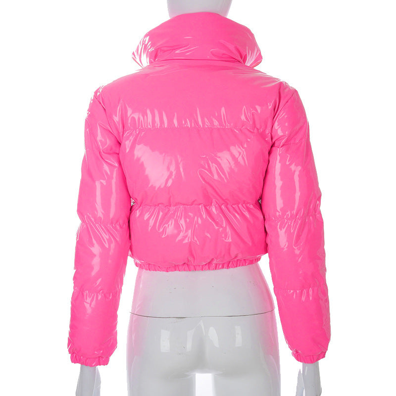 Solid PU Leather Stand up Collar Cotton Jacket GSZM A20666T