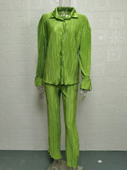 Solid Color Long Sleeve Split Shirt Pants Two Piece Set GYSM W0513