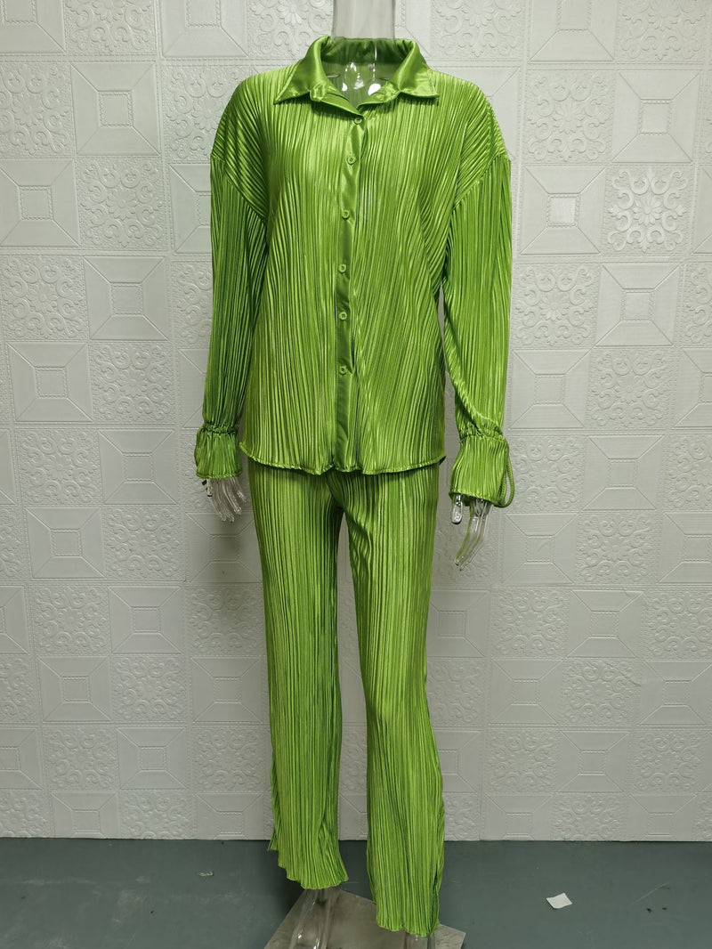 Solid Color Long Sleeve Split Shirt Pants Two Piece Set GYSM W0513
