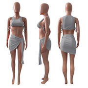 Solid Lace Up Sleeveless Mini Skirt 2 Piece Sets NIK 251