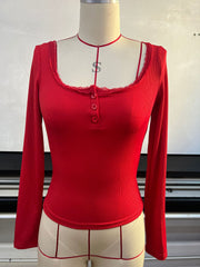 V Neck Solid Color Tops GYWO 55040