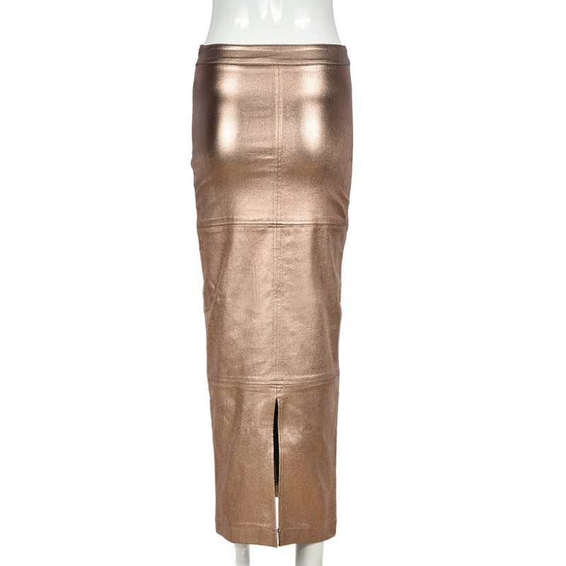 Patchwork Split PU Leather Half body Skirt GNZD 7662SG