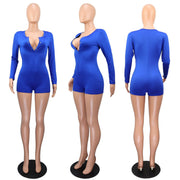 V Neck Solid Color Long Sleeve Romper GWLS LD201019