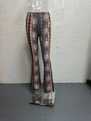 Plus Size Bohemian Slim Flared Printed Pants GWTC W0730