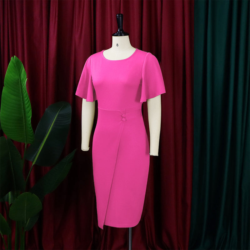 Plus Size Ruffles Sleeve Solid Color Bodycon Dress GCZF D072M