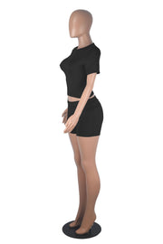 Solid Color Short Sleeve Tops Shorts Suit GXYF 0463
