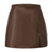 Solid Color PU Leather Split Culottes ANDF 7923