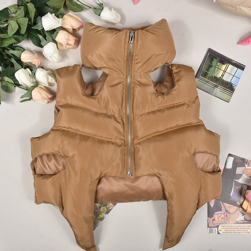 Zipper Sleeveless Cotton Filled Short Jacket GNZD 9511TD
