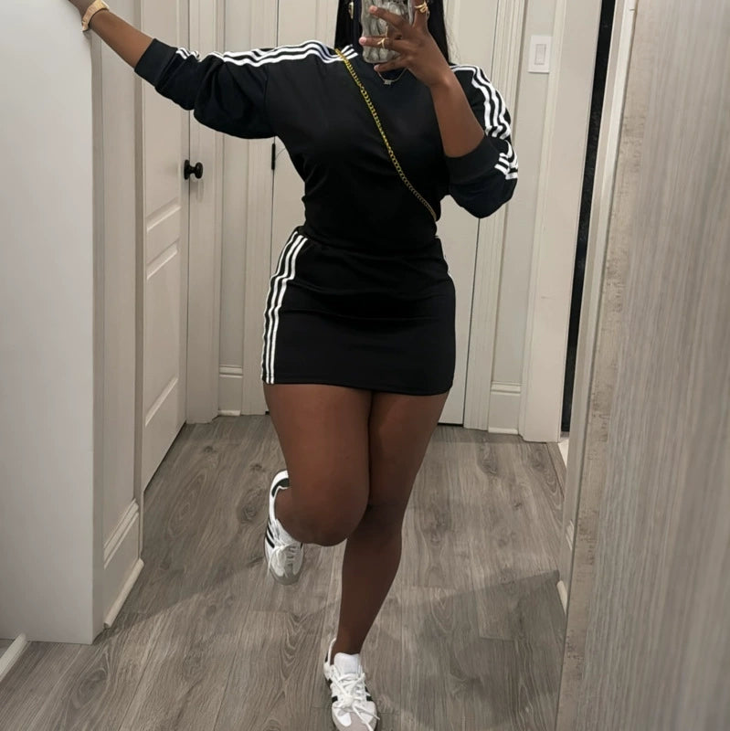 Stripe Sport Long Sleeve Mini Dress HNIF MC011