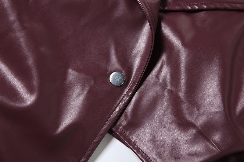 PU Leather Solid Color Irregular Coat XEF K25C77277