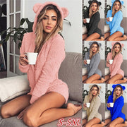 Plus Size Plush Loungewear Long Sleeve Hooded Romper GXHF Y25669