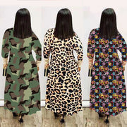 Plus Size Print Long Sleeve Knit Coat GRNH 8078