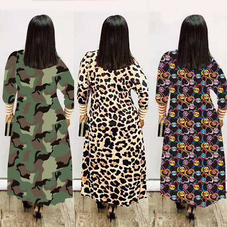 Plus Size Print Long Sleeve Knit Coat GRNH 8078