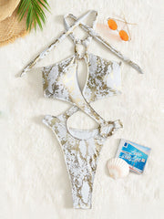 Sexy Print Cross Tie Up One Piece Swimsuit CASF 6732