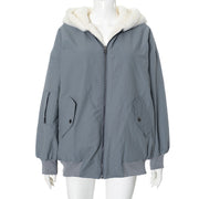 Solid Color Hooded Zipper Plush Jacket GSZM ZTP1449