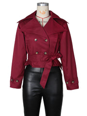 Double breasted Lapel Tie Up Coat ZSD 0776