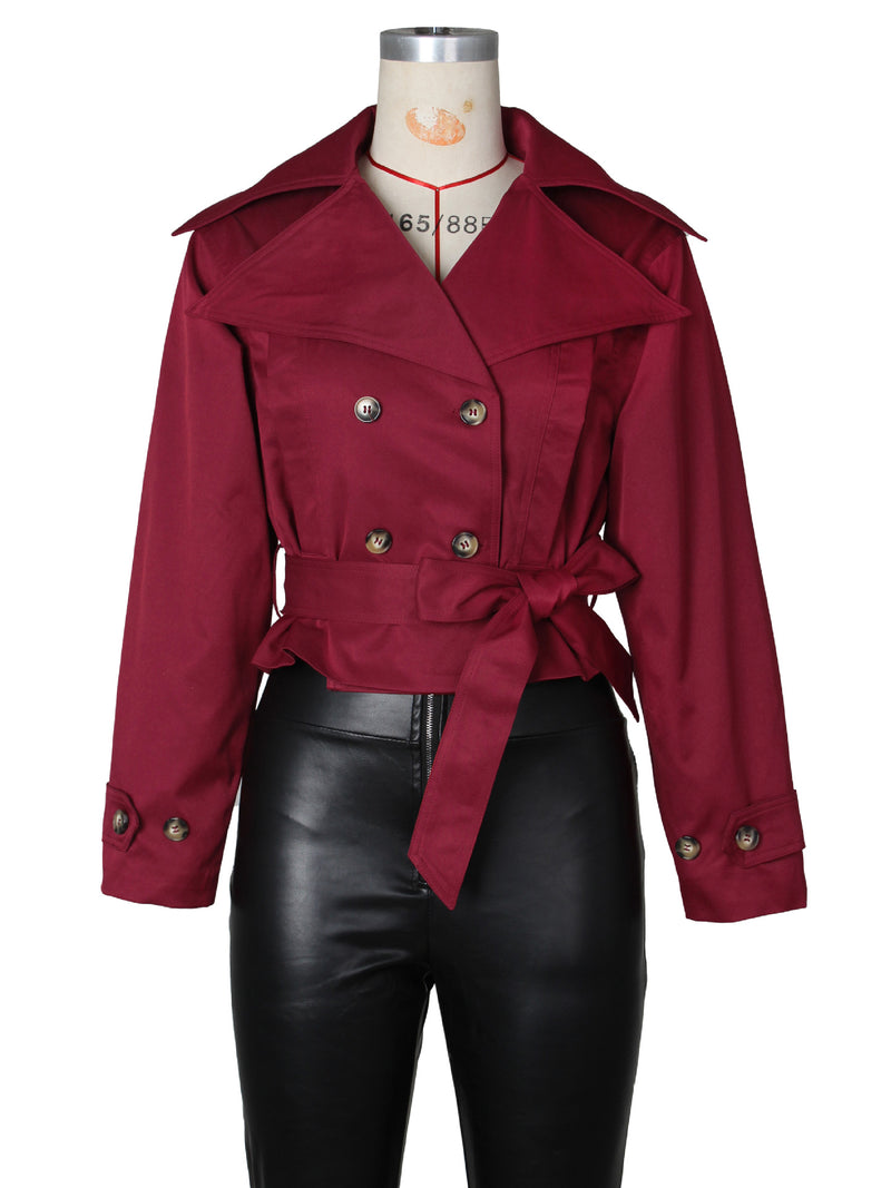 Double breasted Lapel Tie Up Coat ZSD 0776