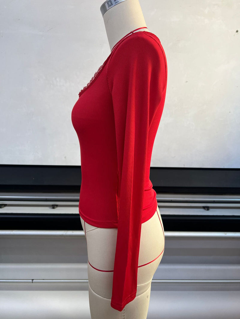 V Neck Solid Color Tops GYWO 55040