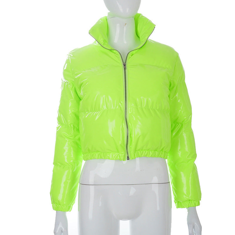 Solid PU Leather Stand up Collar Cotton Jacket GSZM A20666T