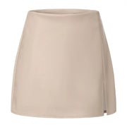 Solid Color PU Leather Split Culottes ANDF 7923