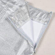 Patchwork Split PU Leather Half body Skirt GNZD 7662SG