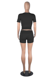 Solid Color Short Sleeve Tops Shorts Suit GXYF 0463