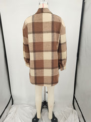 Plus Size Loose Plaid Mauney Long Sleeve Shirt Coat YIM 370