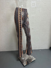 Plus Size Bohemian Slim Flared Printed Pants GWTC W0730