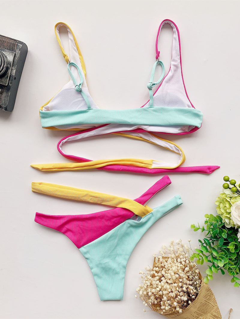 Contrast Color Bandage Bikini Two Piece Sets CASF 6124