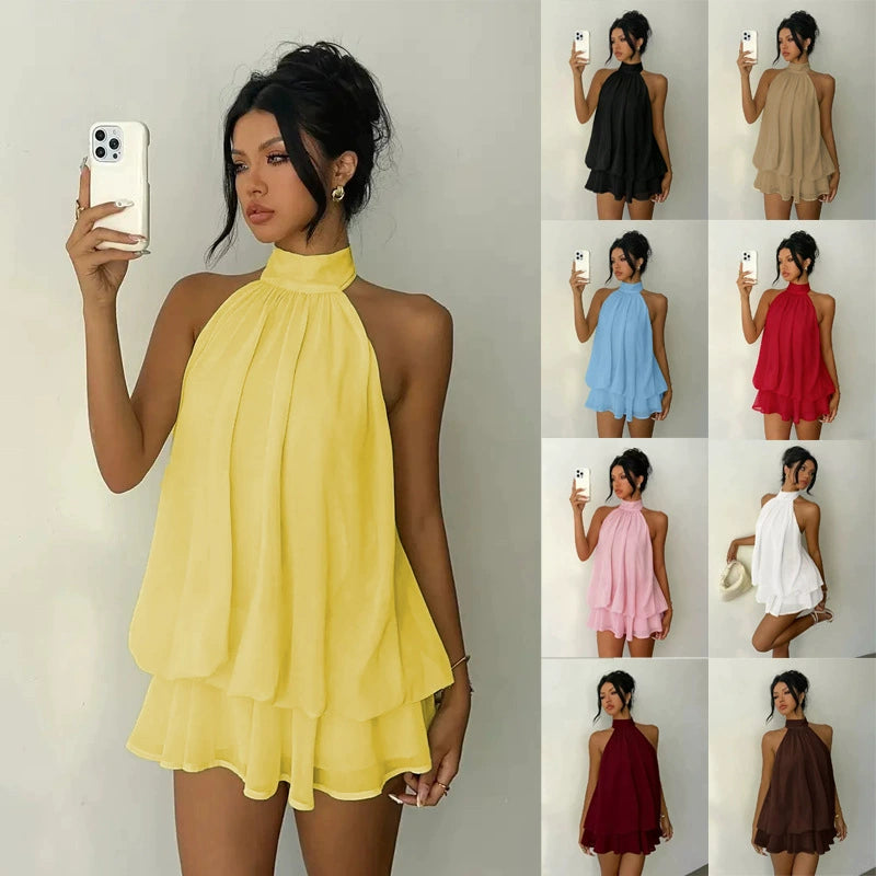 Sexy Backless Solid Color Mini Dress GYWO 55056