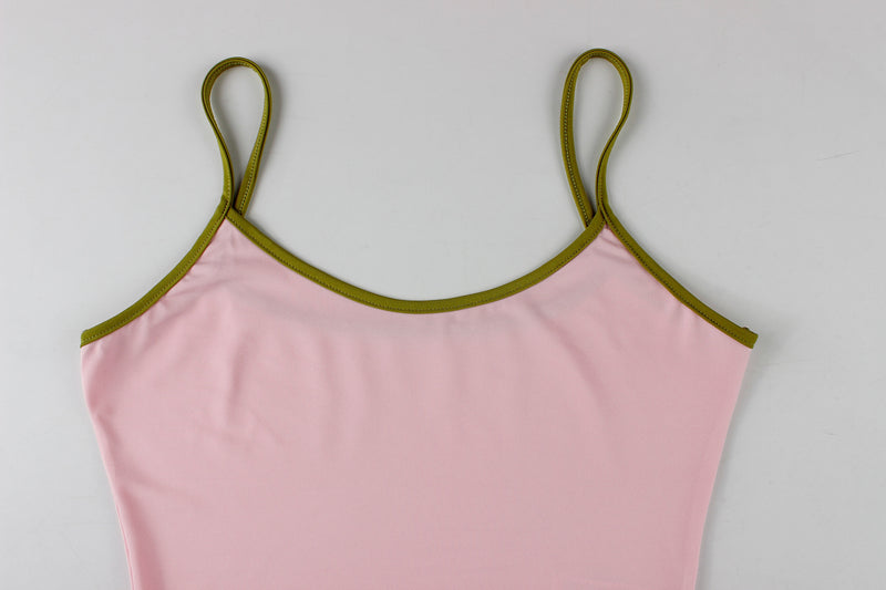 Contrast Color Sling Tie Up Skirt Suit GXIY K26L2518