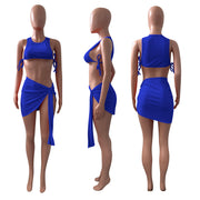 Solid Lace Up Sleeveless Mini Skirt 2 Piece Sets NIK 251