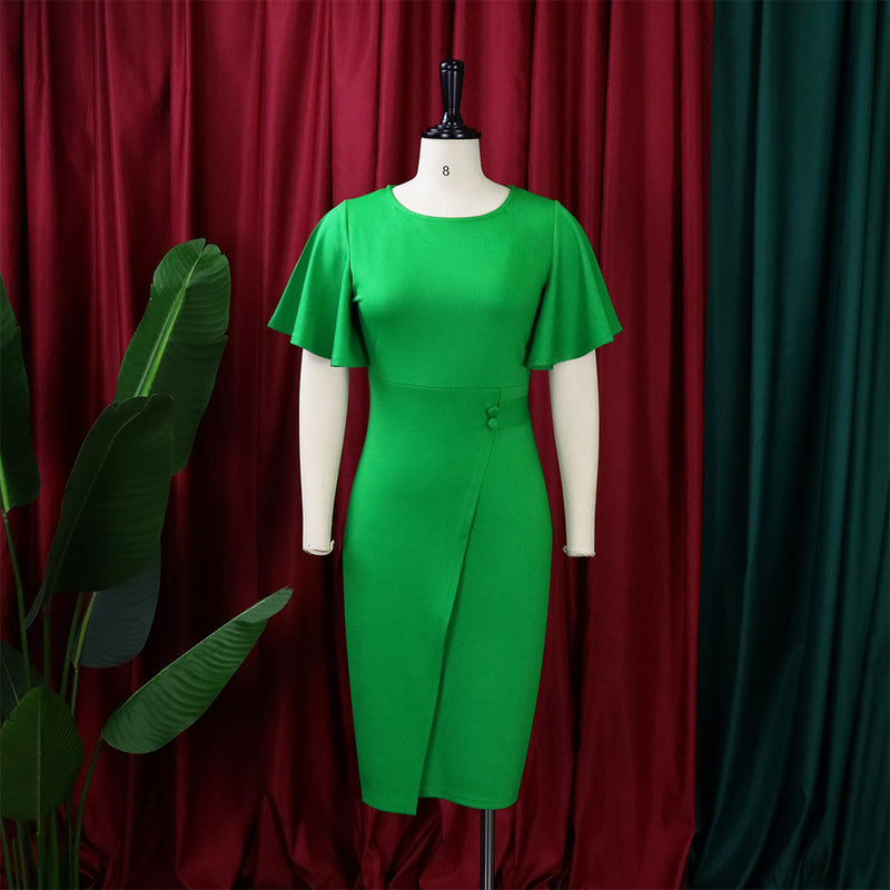Plus Size Ruffles Sleeve Solid Color Bodycon Dress GCZF D072M
