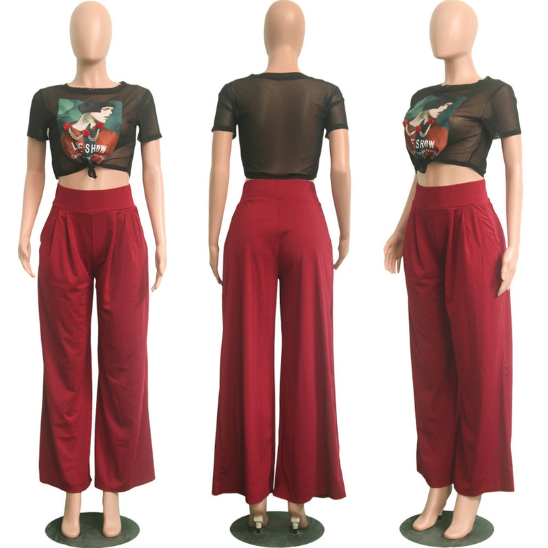 Plus Size Solid Color Loose Wide Leg Pants SH S2018