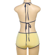 Color Block Tie Up Bikinis Two Piece Short Set DLSF K25S63780