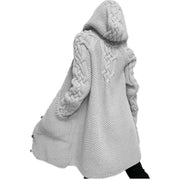 Plus Size Hooded Single Breasted Knit Long Sleeve Coat GBLH 3355
