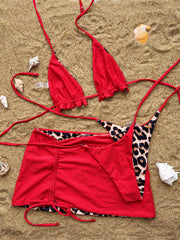 Leopard Print Tie Up Bikinis 3 Piece Set CASF 6594