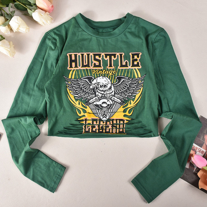 Letter Print Long Sleeve Tight T Shirt GNZD 9670TD