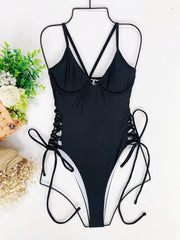 Solid Lace Up Sexy One Piece Bikini CASF 6206