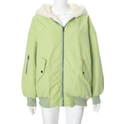 Solid Color Hooded Zipper Plush Jacket GSZM ZTP1449