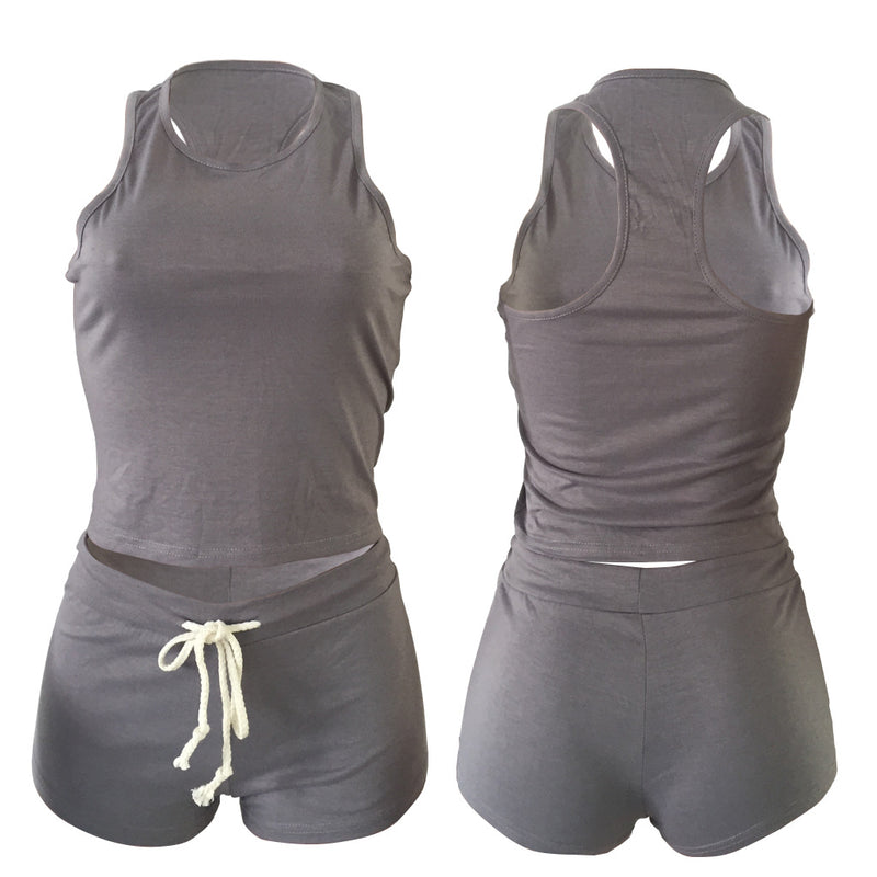 Solid Sleeveless Summer Two Piece Shorts Suit TE 3147 1
