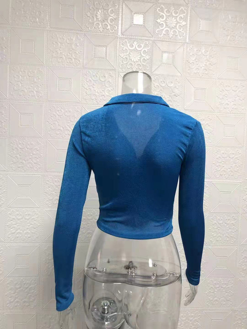 Pleated Lapel Single Breasted Long Sleeve Shirt GYSM W0292