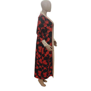 Plus Size Print Long Sleeve Knit Coat GRNH 8078