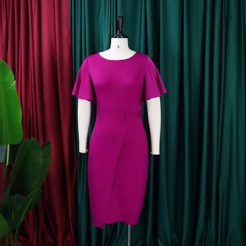 Plus Size Ruffles Sleeve Solid Color Bodycon Dress GCZF D072M