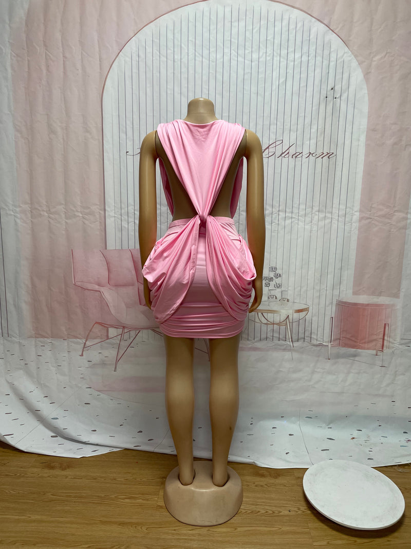 Deep V Neck Sleeveless Ruched Mini Dress SFY 863